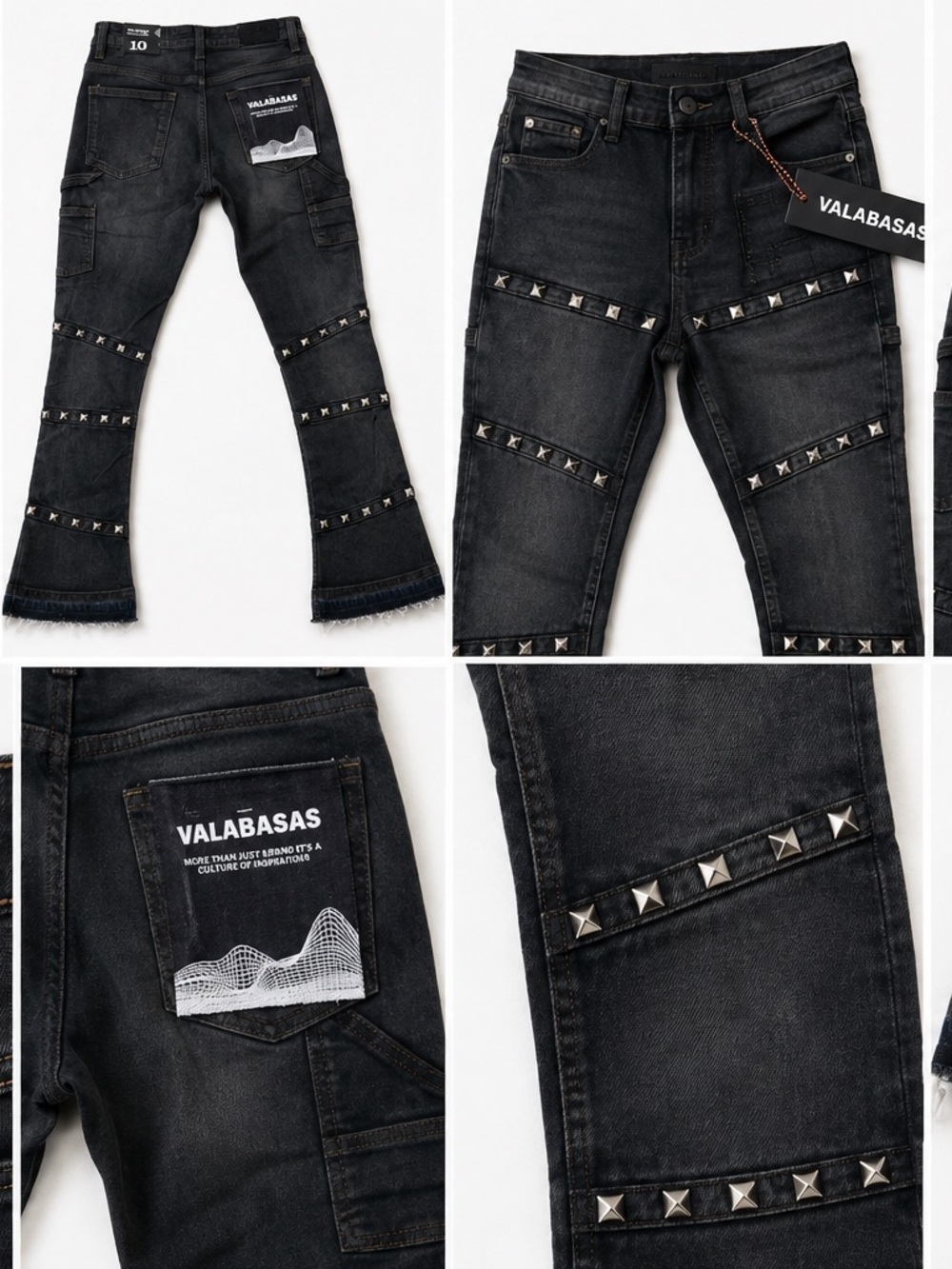 VALABASAS Kids Black Stud-Accent Denim Jeans